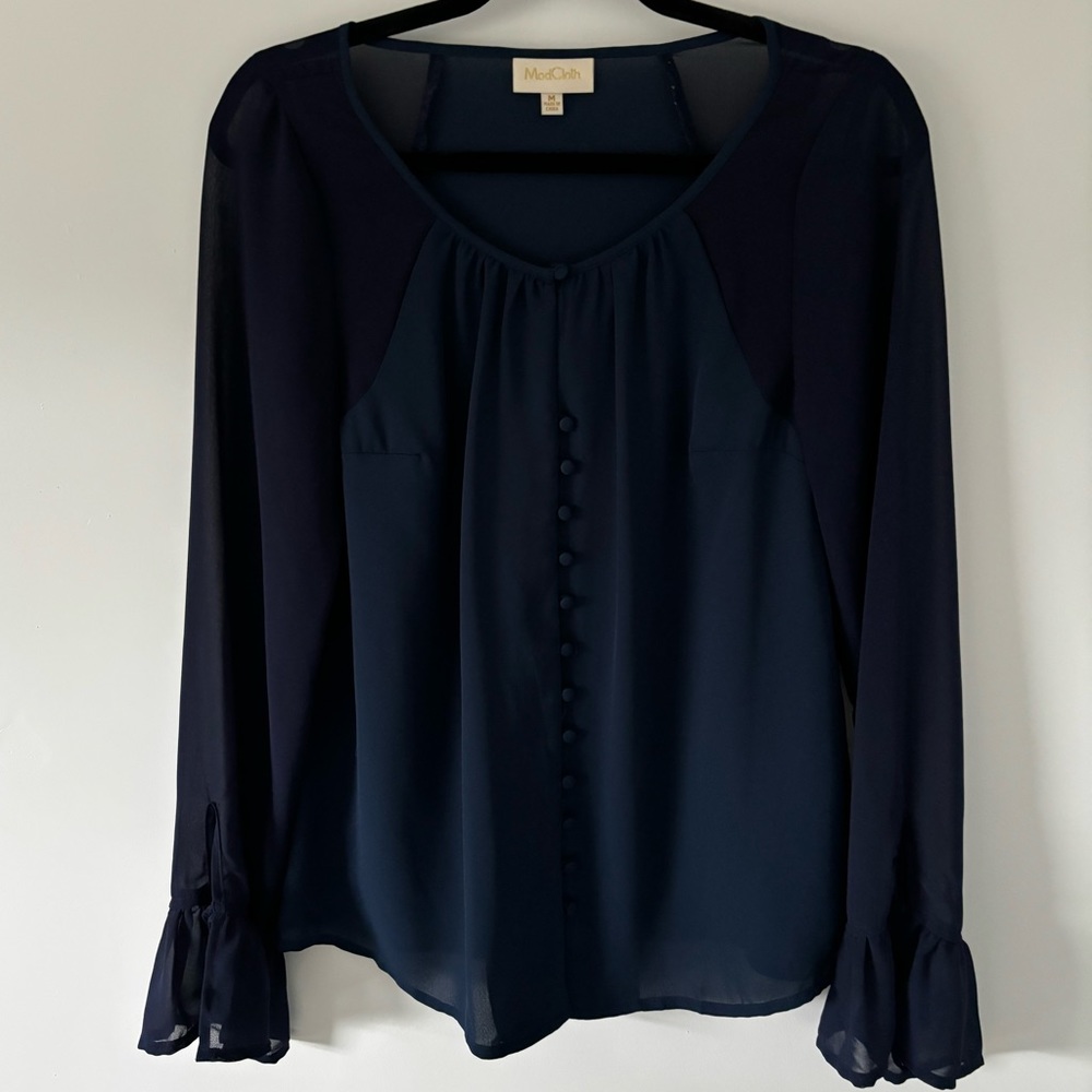 ModCloth navy top medium sheer sleeves